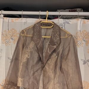 Elegant Sheer Embroidered Jacket - Taupe